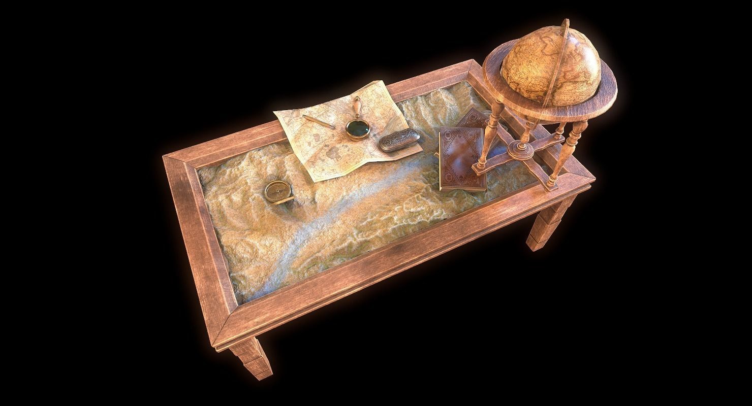Geographic tactical table with war map Low-poly 3D model_5