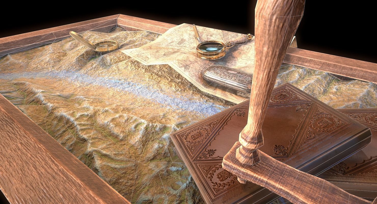 Geographic tactical table with war map Low-poly 3D model_17