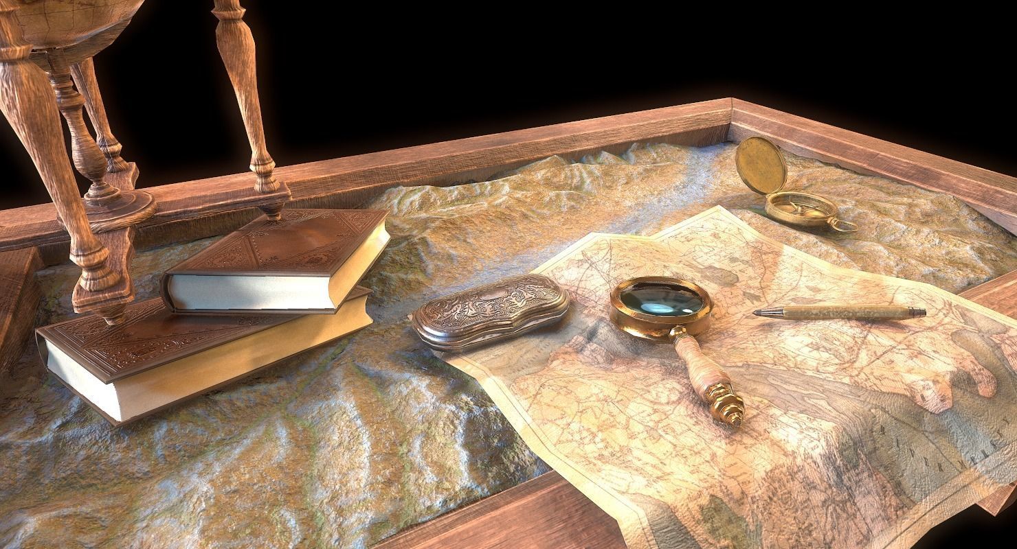Geographic tactical table with war map Low-poly 3D model_6