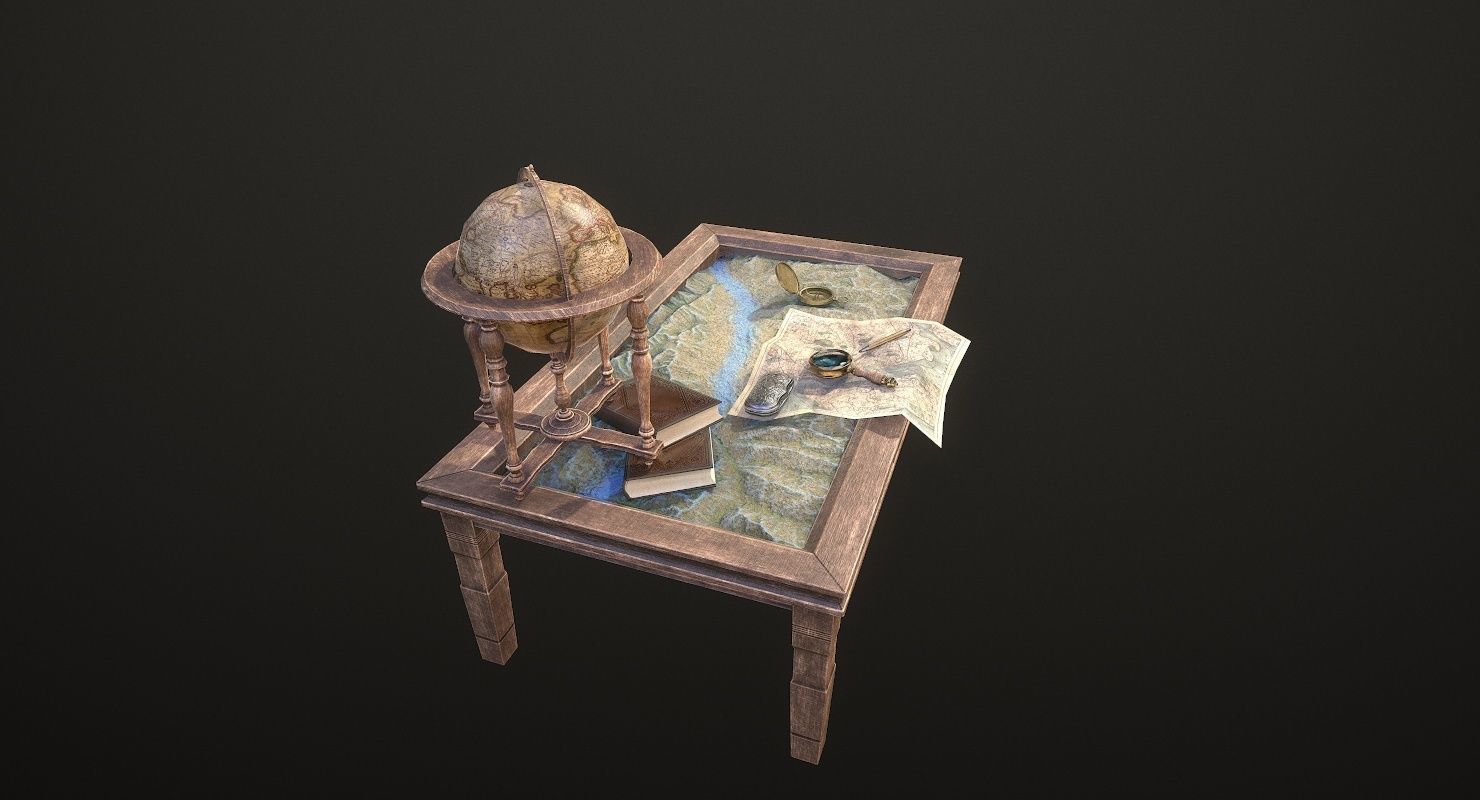 Geographic tactical table with war map Low-poly 3D model_32