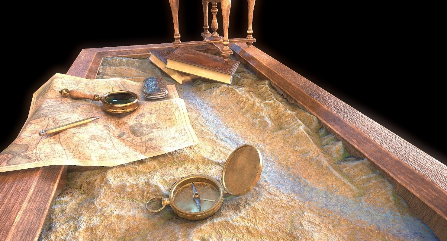 Geographic tactical table with war map Low-poly 3D model_7