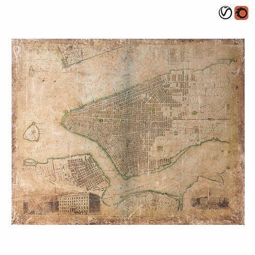 Restoration Hardware Grand Canvas Library Map-New York 3D model