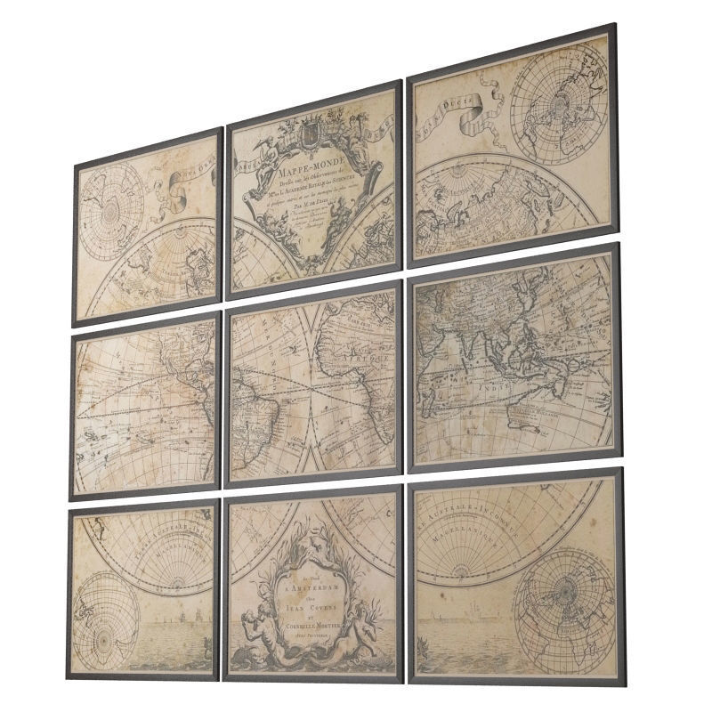 Restoration Hardware Lisles 1720 World Map Frames 3D model_1