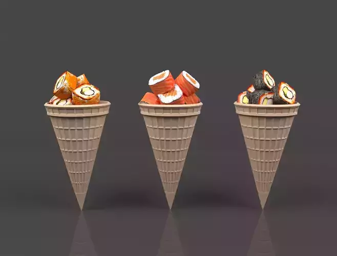 Sushi in waffle cups Low-poly 3D model