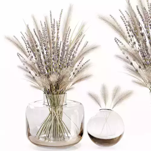Dry flowers in glass vase with lavender