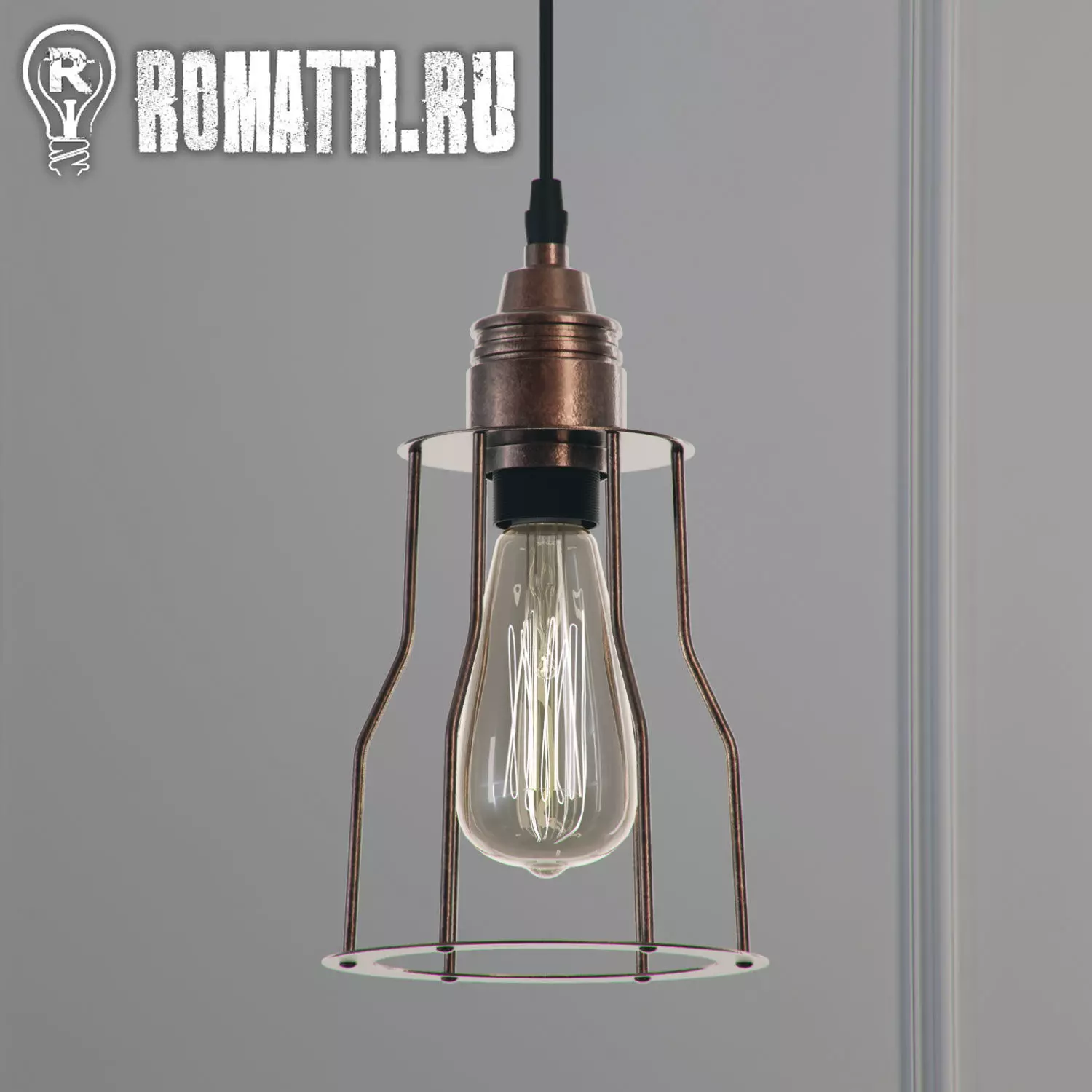 Hanging lamp Romatti Red Filament Marconi Cage 3D model_0