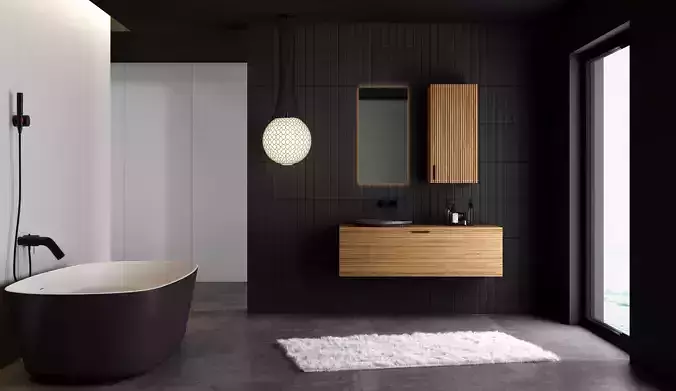 Black Minimalist Bathroom Interior Scene