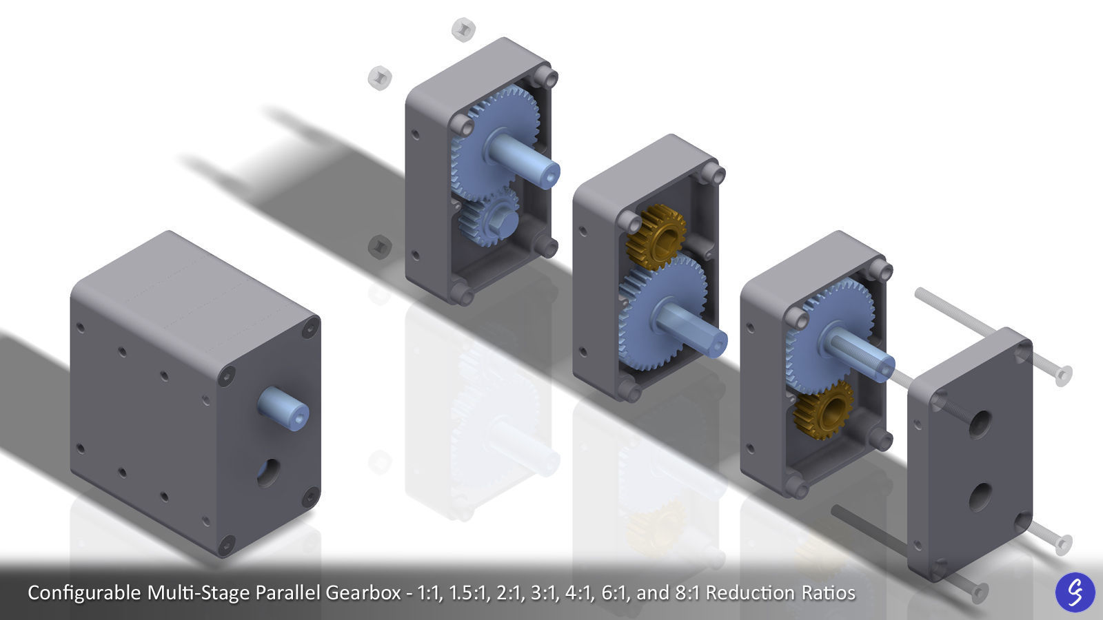 Configurable Multi-Stage Parallel Gearbox 3D print model_0