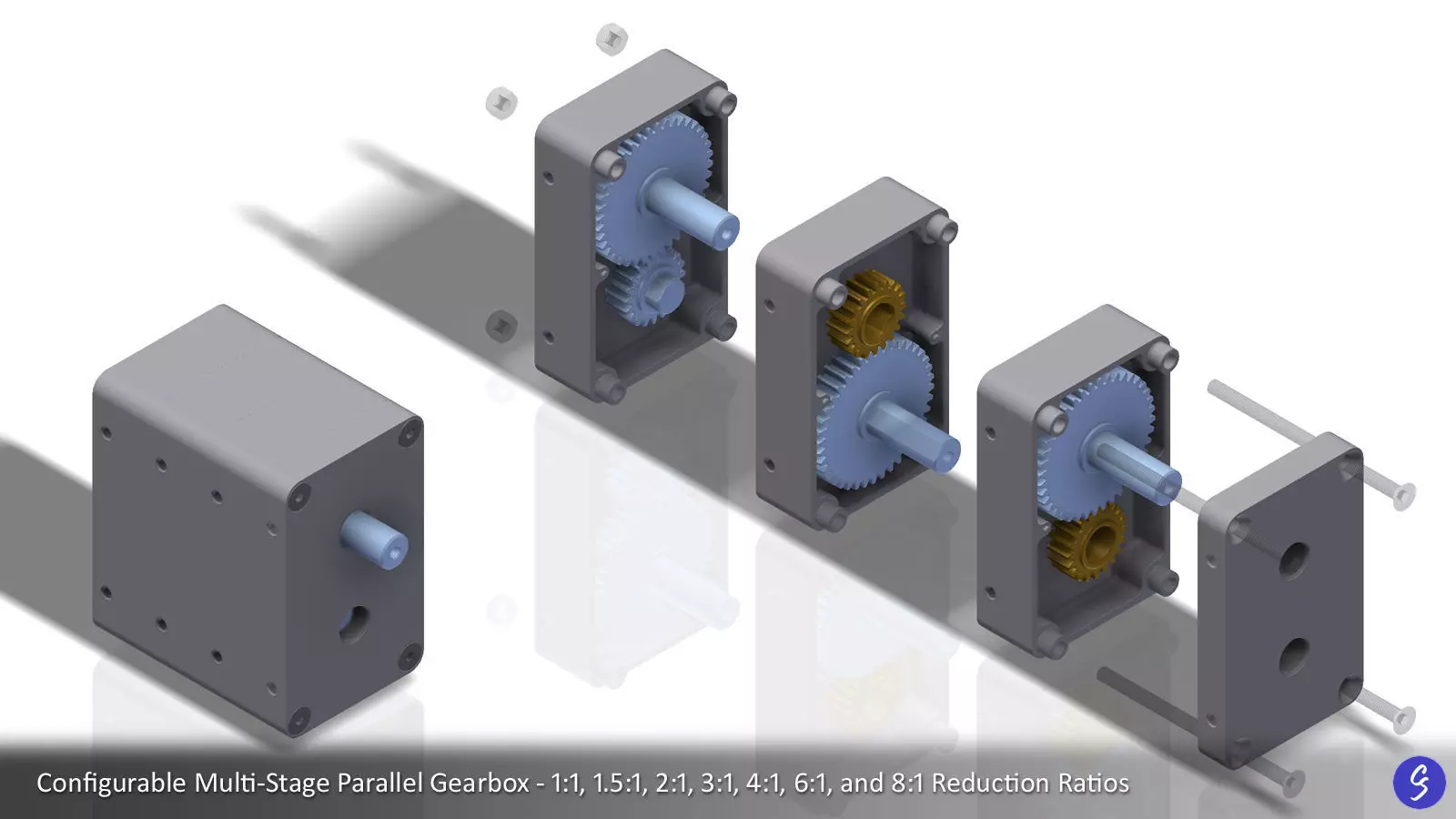 Configurable Multi-Stage Parallel Gearbox 3D print model_0