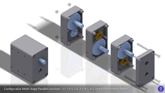Configurable Multi-Stage Parallel Gearbox 3D print model