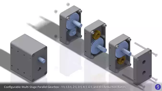 Configurable Multi-Stage Parallel Gearbox 3D print model