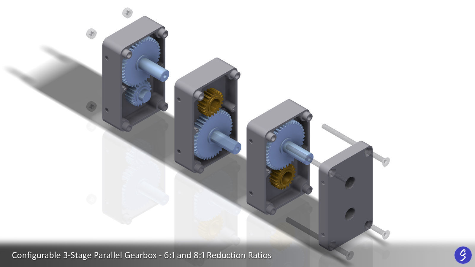 Configurable Multi-Stage Parallel Gearbox 3D print model_3