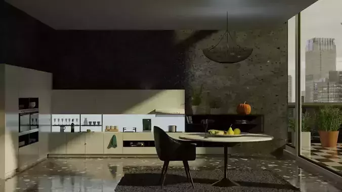 Realistic kitchen modern with city