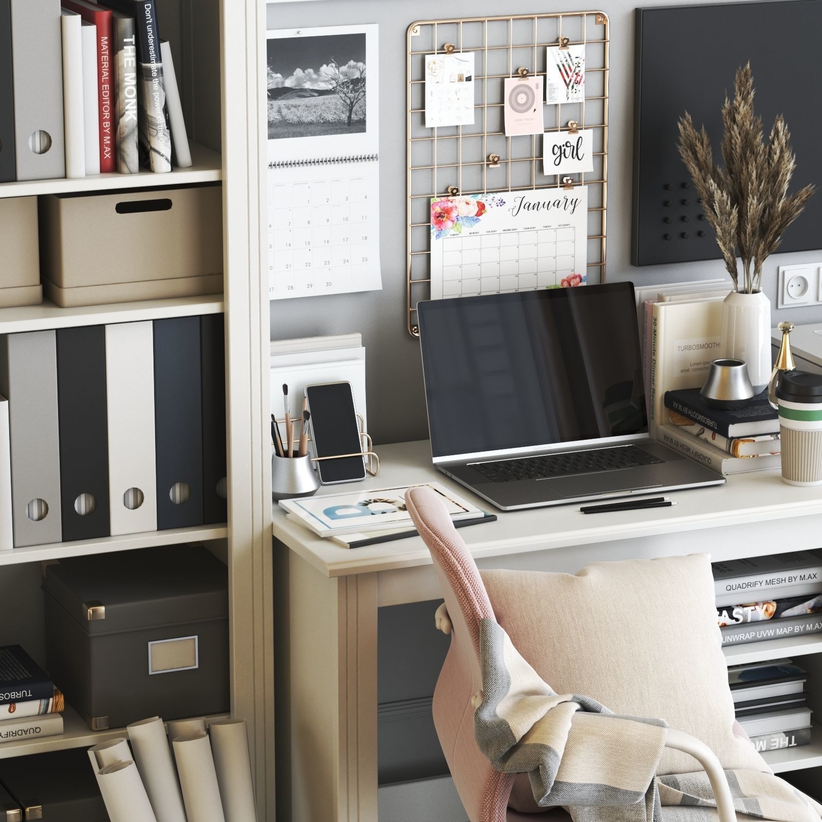 BRUSALI office workplace with LANGFJALL chair 3D model_1