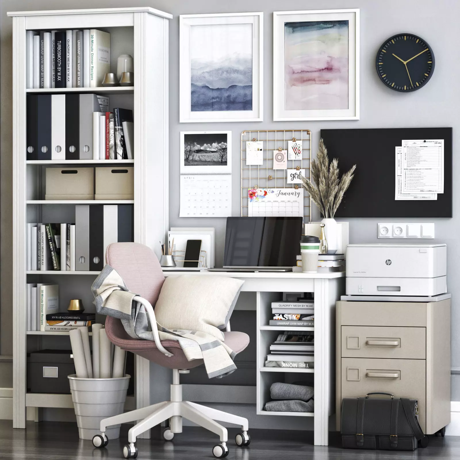 BRUSALI office workplace with LANGFJALL chair 3D model_0