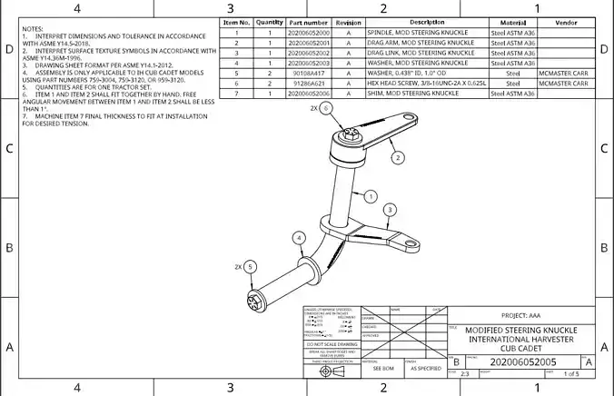 IH CUB CADET MODIFIED STEERING KNUCKLE