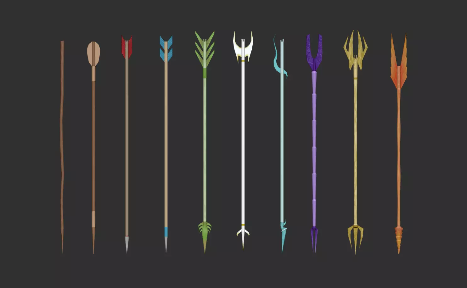 10 Bow Arrows Asset - Pack Collection Low-poly 3D model_0