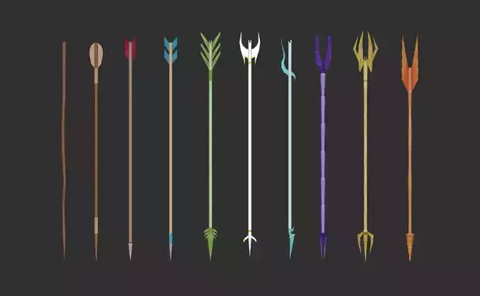 10 Bow Arrows Asset - Pack Collection Low-poly 3D model