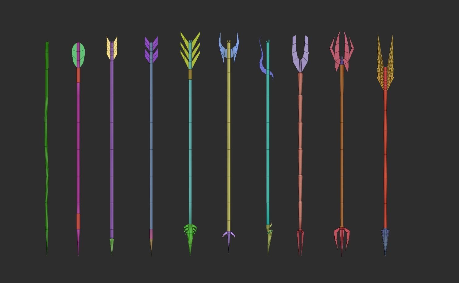 10 Bow Arrows Asset - Pack Collection Low-poly 3D model_12