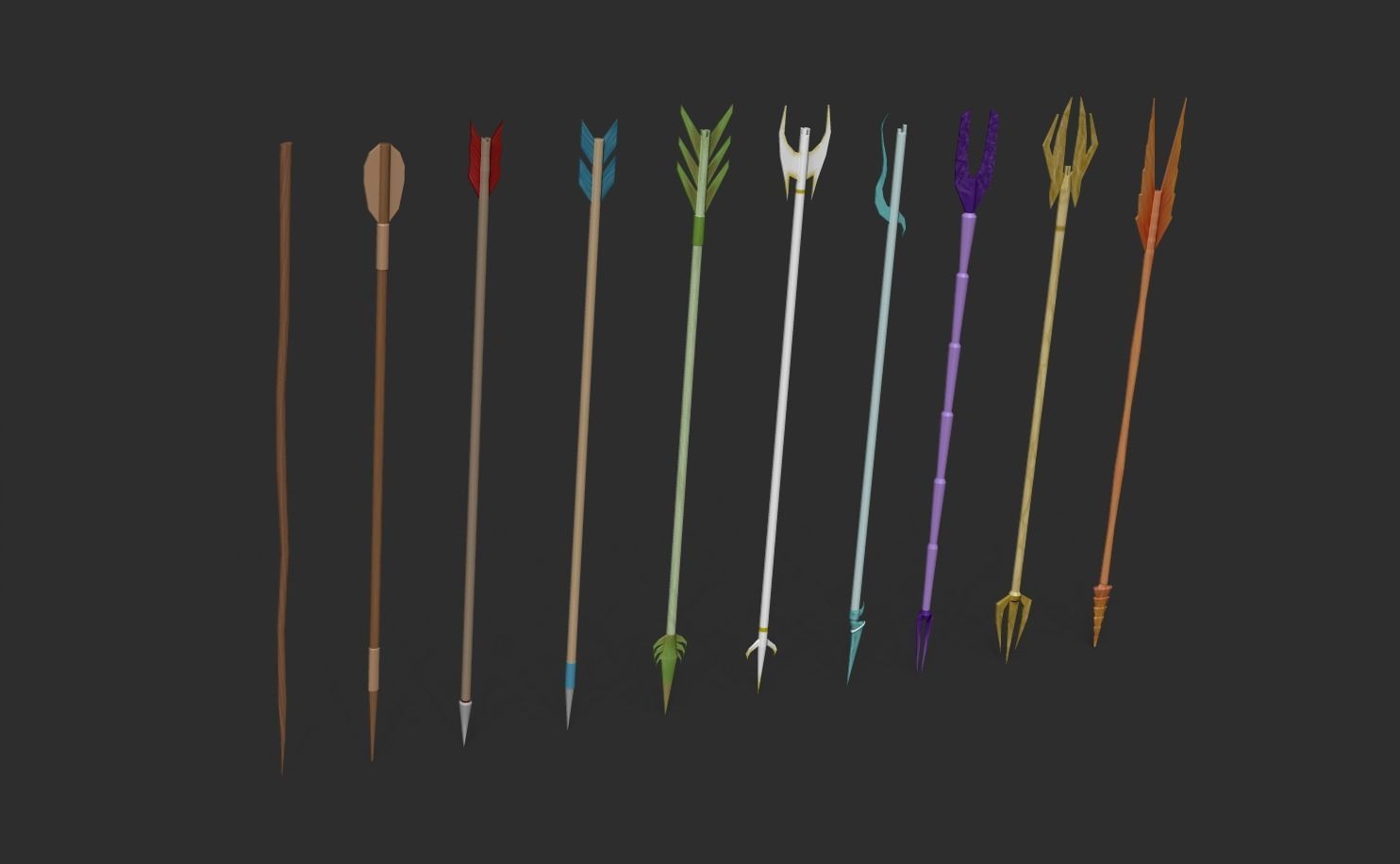 10 Bow Arrows Asset - Pack Collection Low-poly 3D model_1