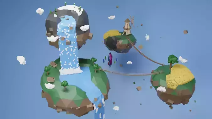 low poly floating islands  Free low-poly 3D model