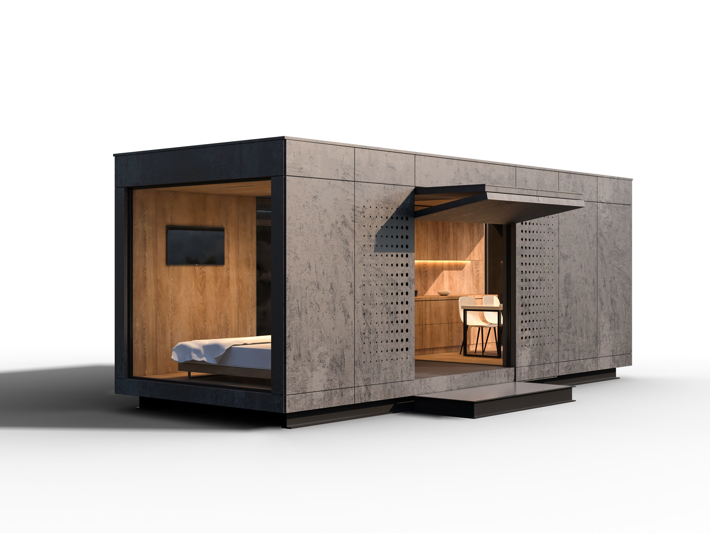 cuntiner container house with bed 3D model_1