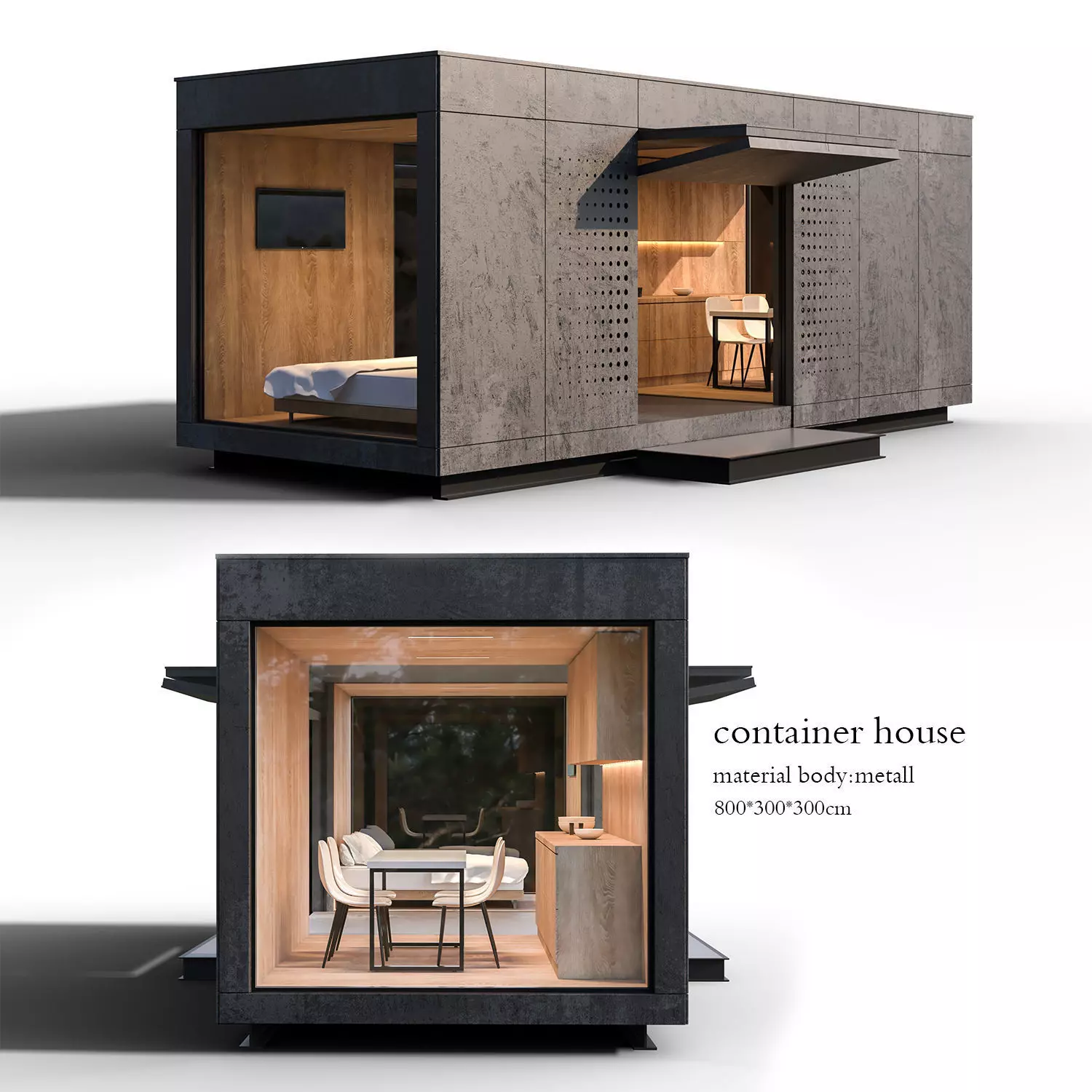 cuntiner container house with bed 3D model_0