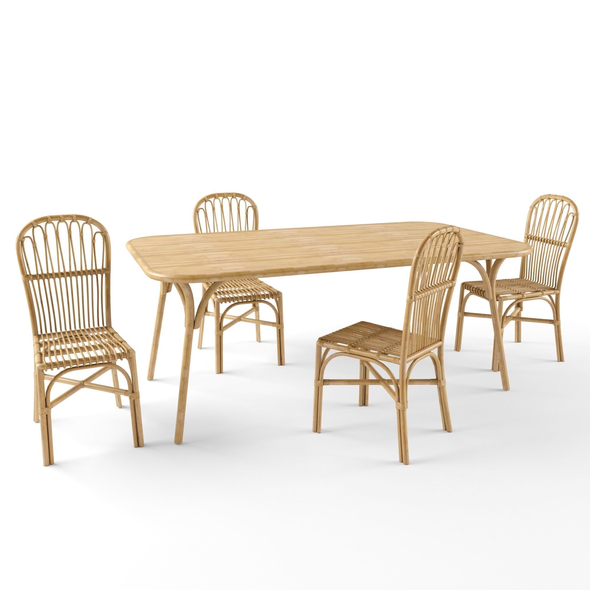 Rattan Table And Chair Set 3D model_1