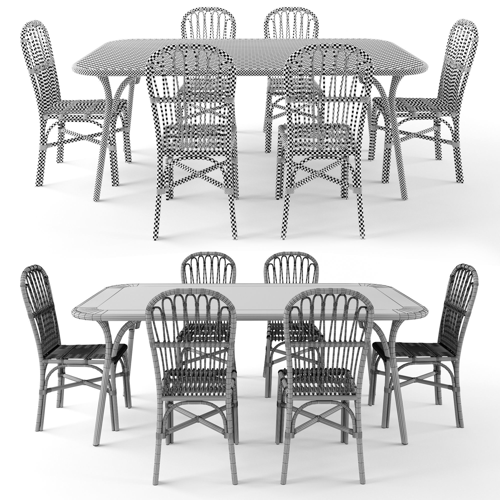Rattan Table And Chair Set 3D model_2