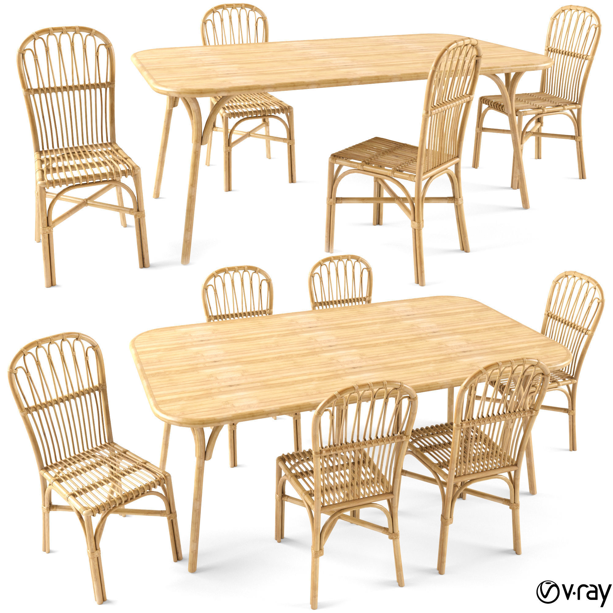 Rattan Table And Chair Set 3D model_4