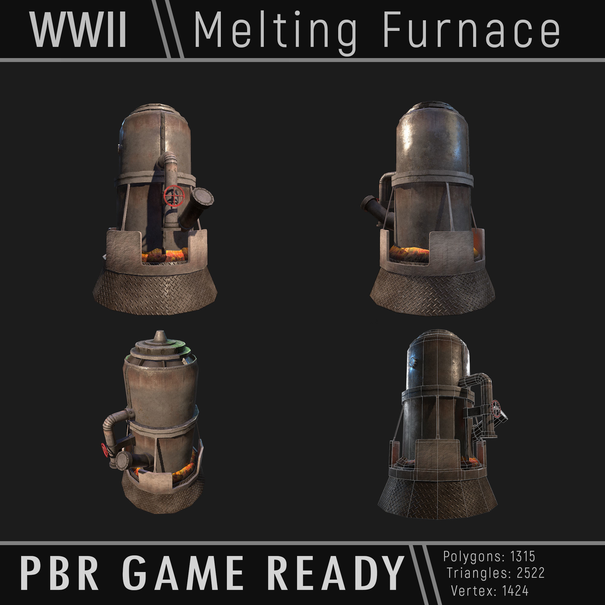 Melting Furnace WWII Low-poly 3D model_0