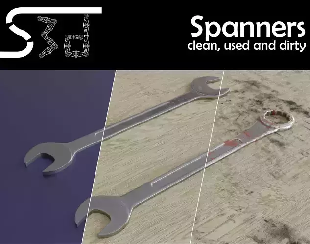 Spanners Wrenches clean used dirty Low-poly 3D model