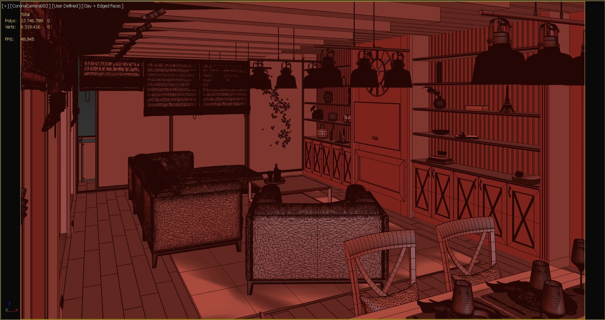 living room and kitchen country style 3D model_6