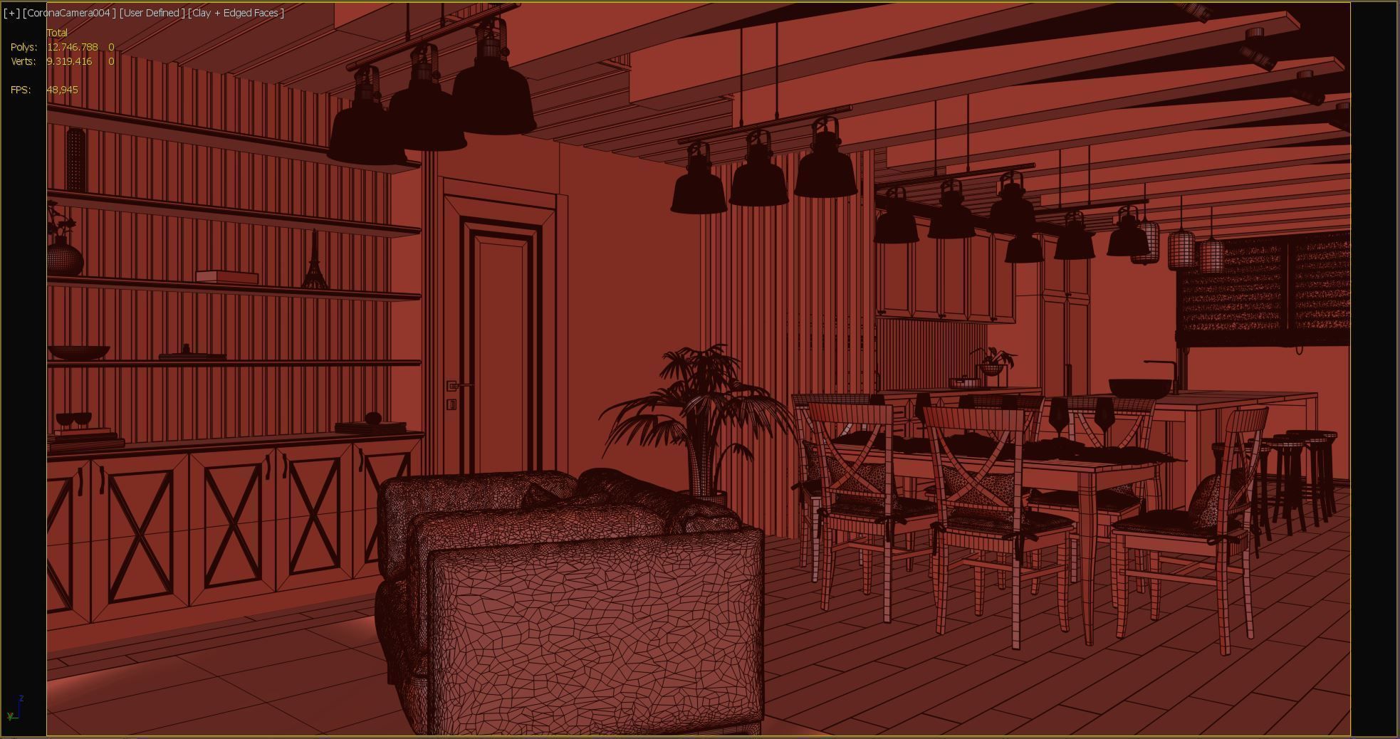 living room and kitchen country style 3D model_7