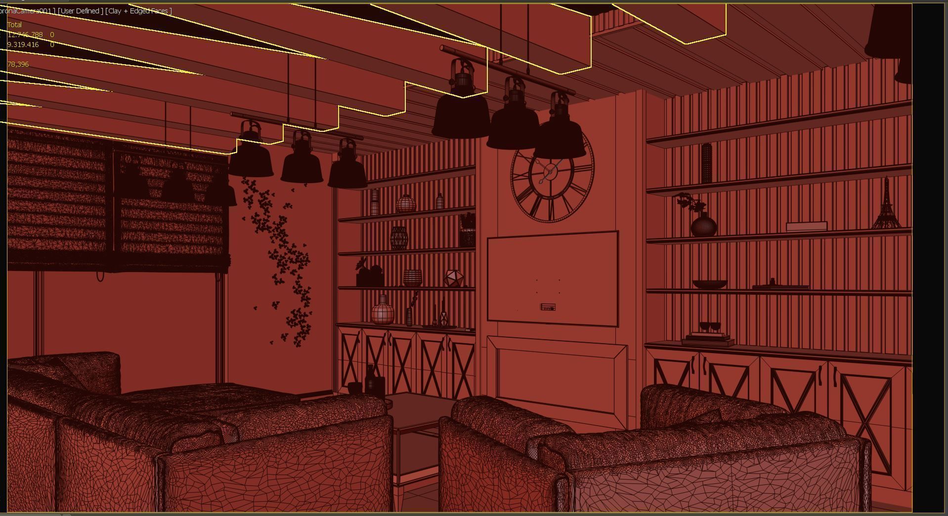 living room and kitchen country style 3D model_5