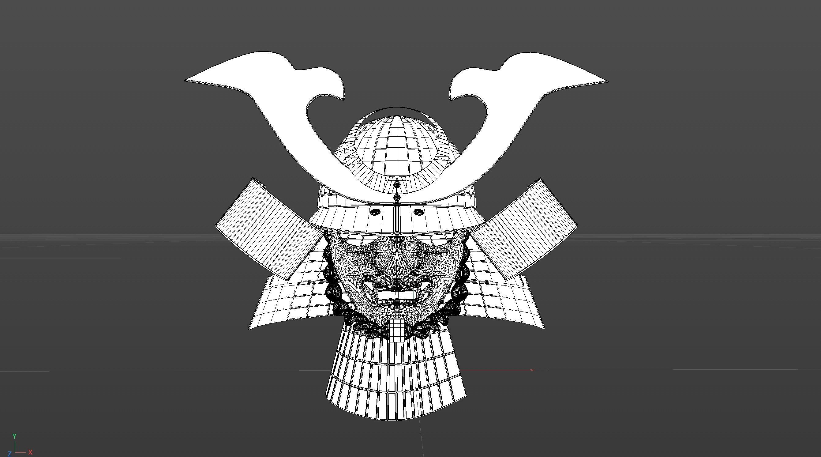 Japanese samurai helmet 3D model_5