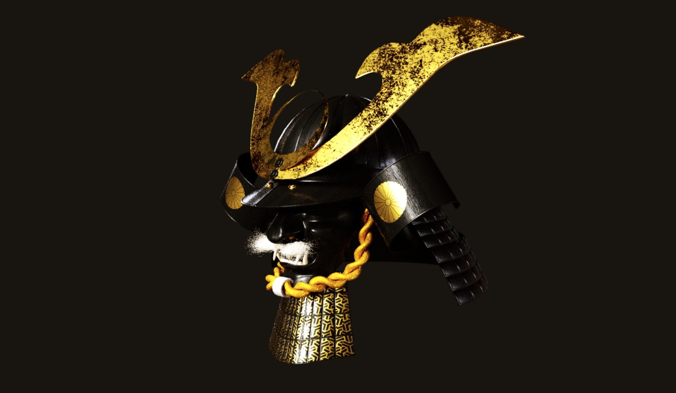 Japanese samurai helmet 3D model_1