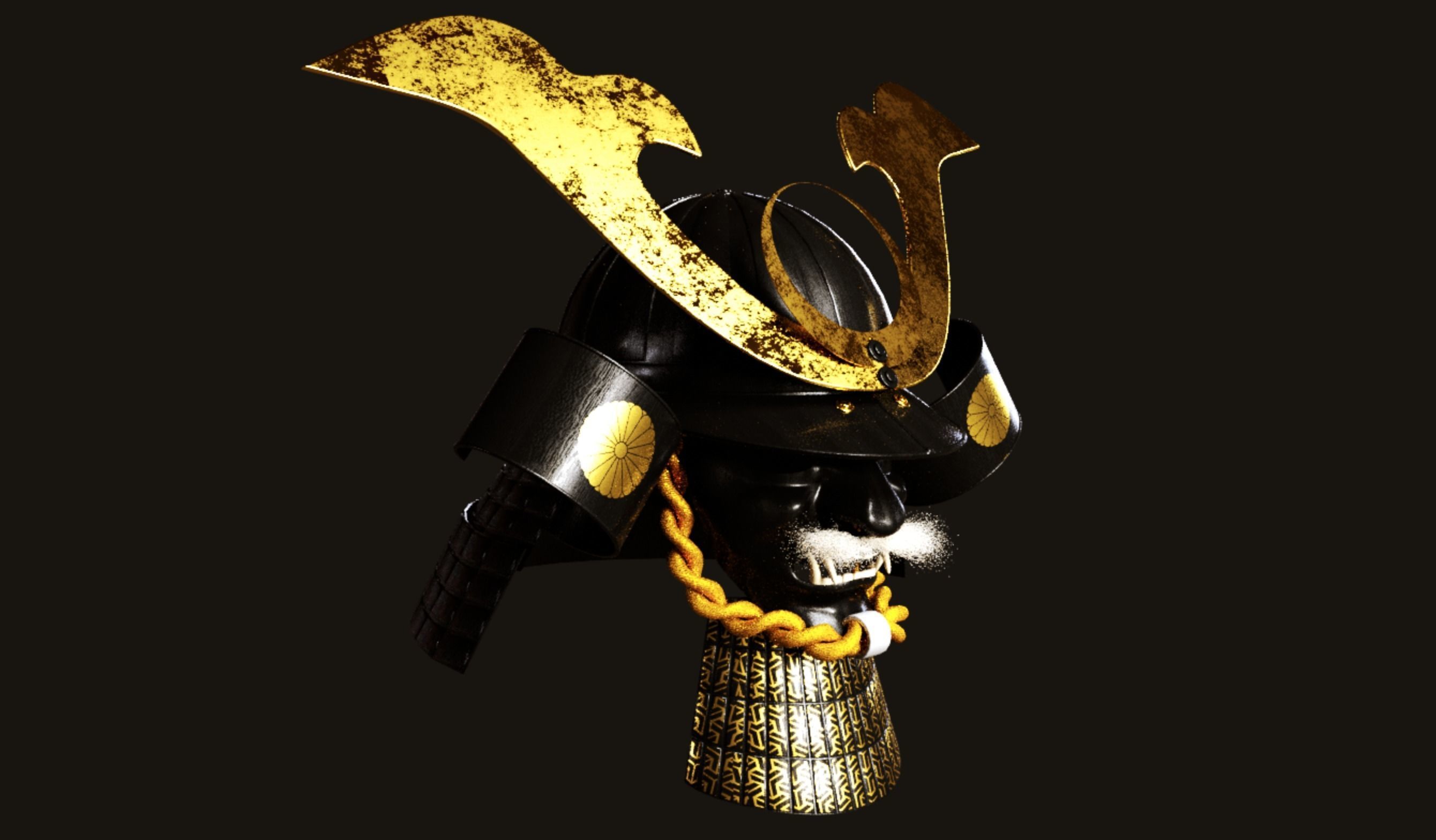 Japanese samurai helmet 3D model_2