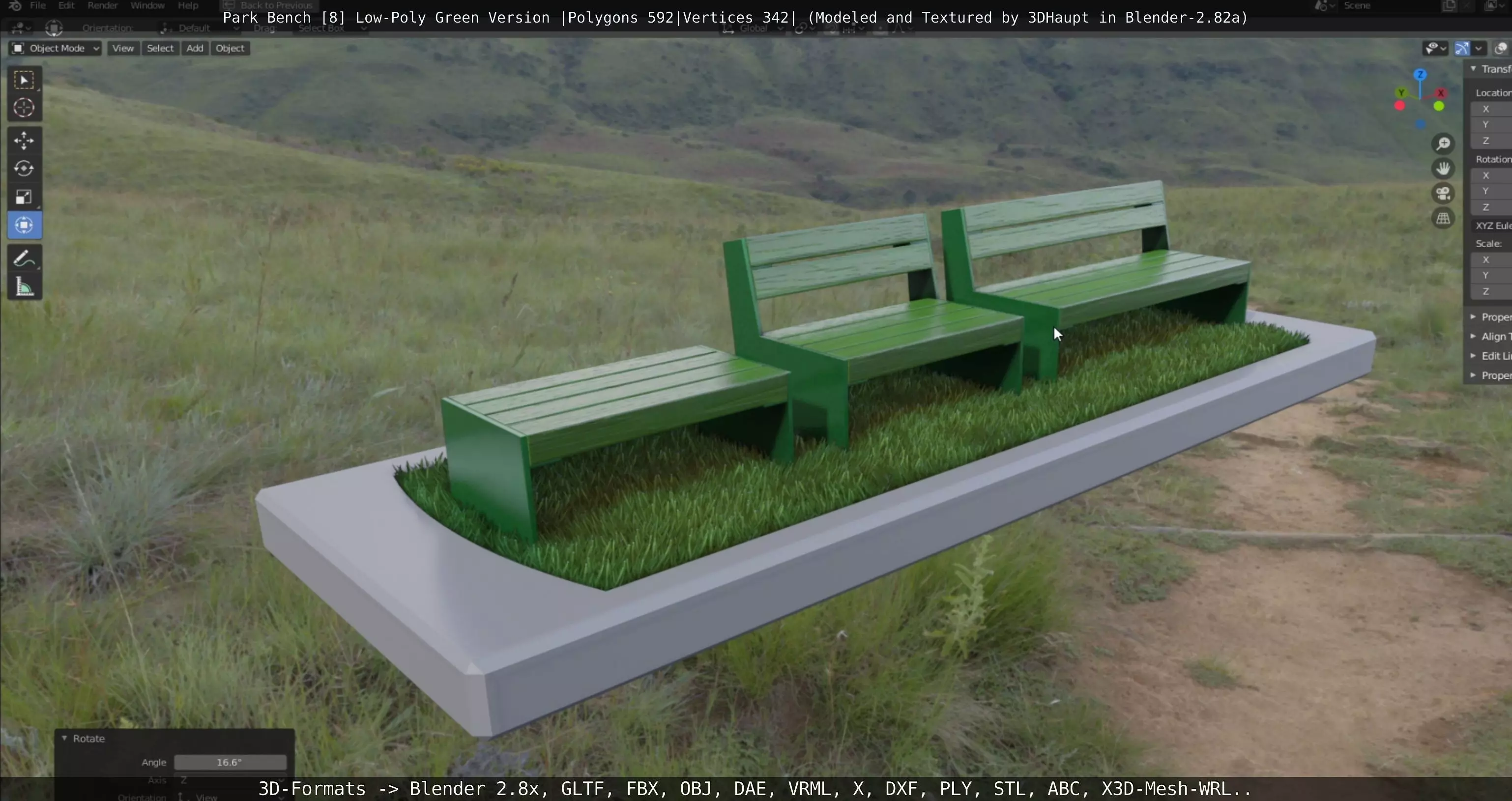 Park Bench -8- Green Version Low-poly 3D model