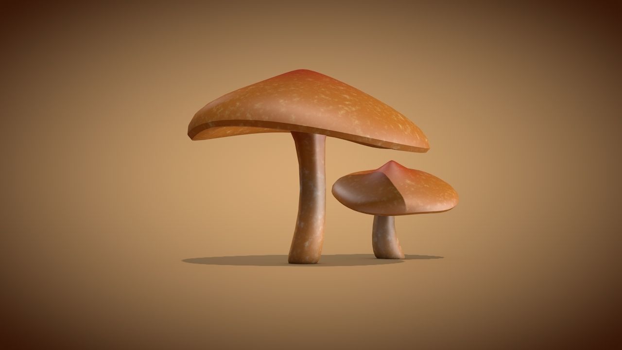 Mushroom 2 two mushrooms Low-poly 3D model_1