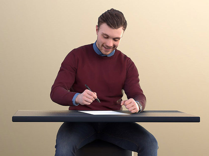 Robb 10946 - Office Guy at Desk Writing Low-poly 3D model