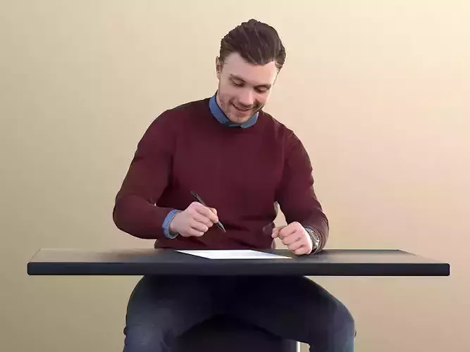 Robb 10946 - Office Guy at Desk Writing Low-poly 3D model