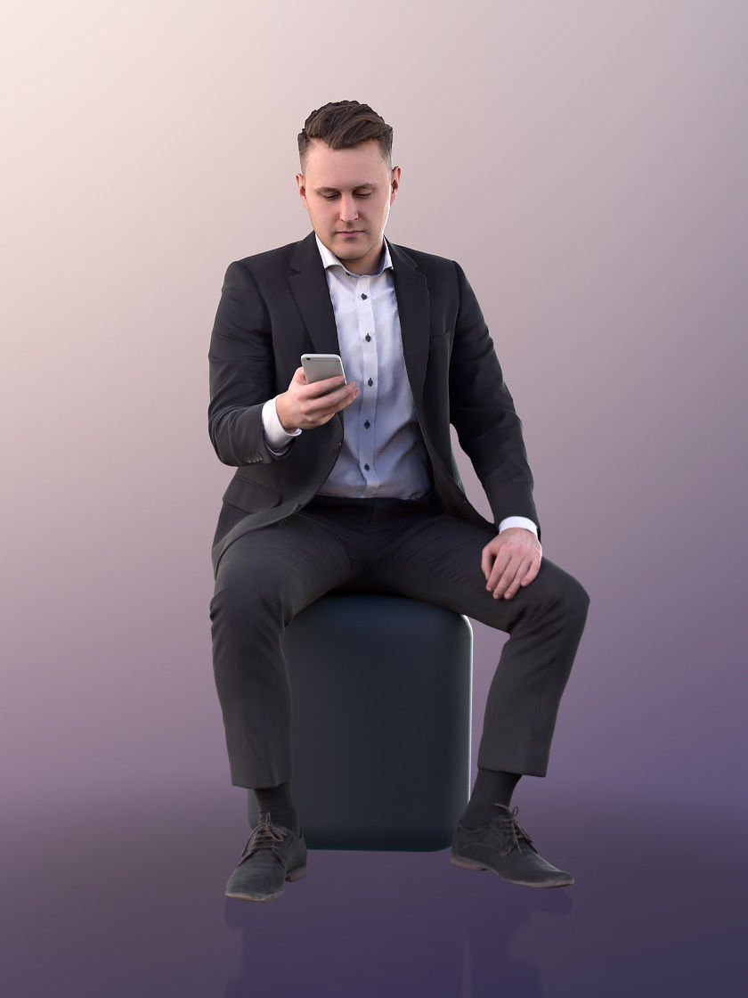 Henry 10941 - Sitting Guy in Suit Low-poly 3D model_1