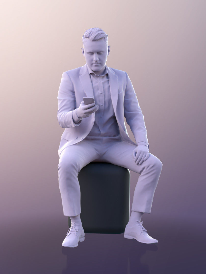 Henry 10941 - Sitting Guy in Suit Low-poly 3D model_3