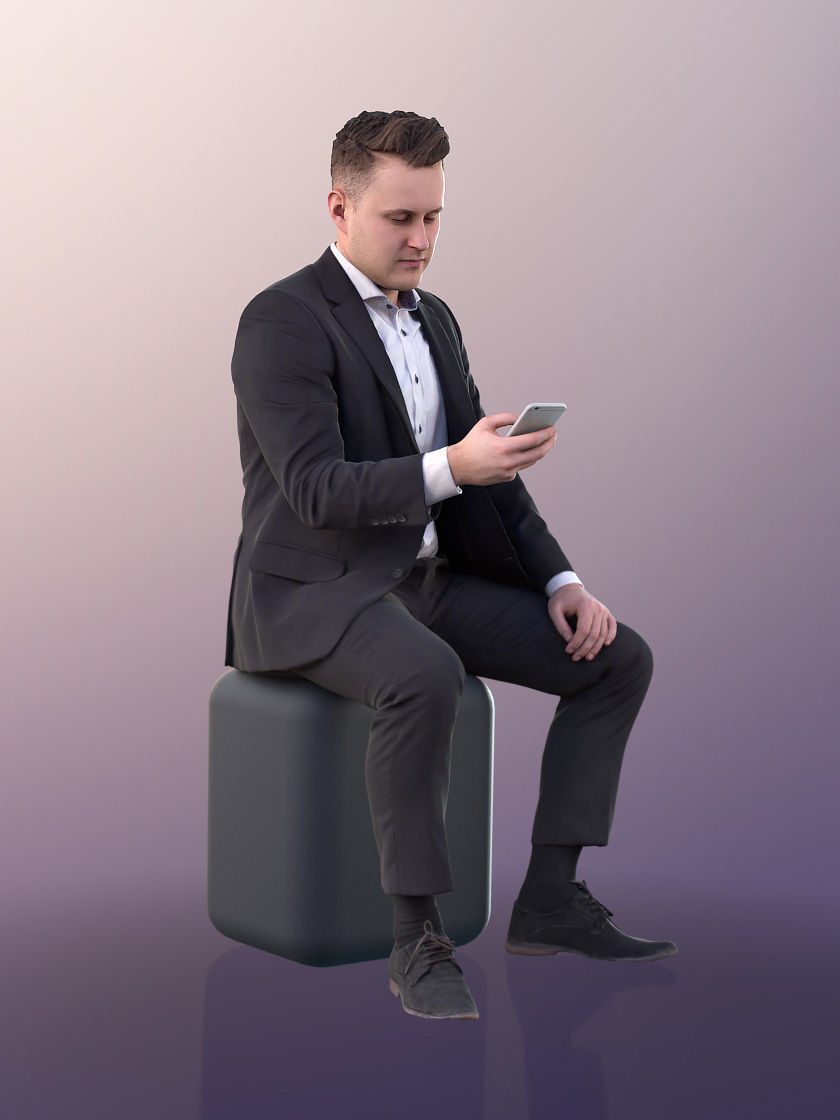 Henry 10941 - Sitting Guy in Suit Low-poly 3D model_2