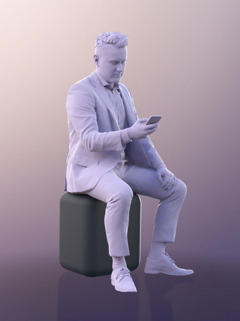 Henry 10941 - Sitting Guy in Suit Low-poly 3D model_4