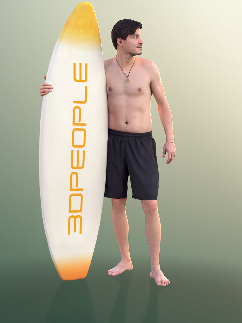 Andy 10101 - Surfer guy holding Surfboard Low-poly 3D model_2