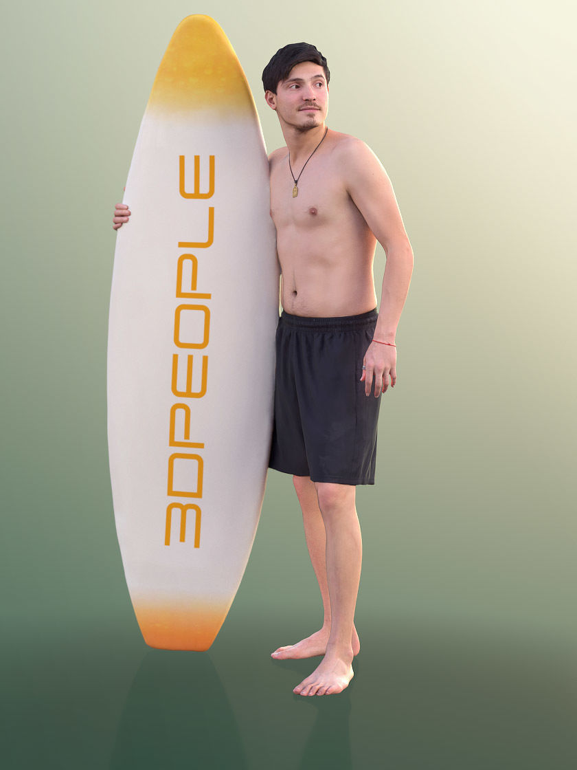 Andy 10101 - Surfer guy holding Surfboard Low-poly 3D model_1