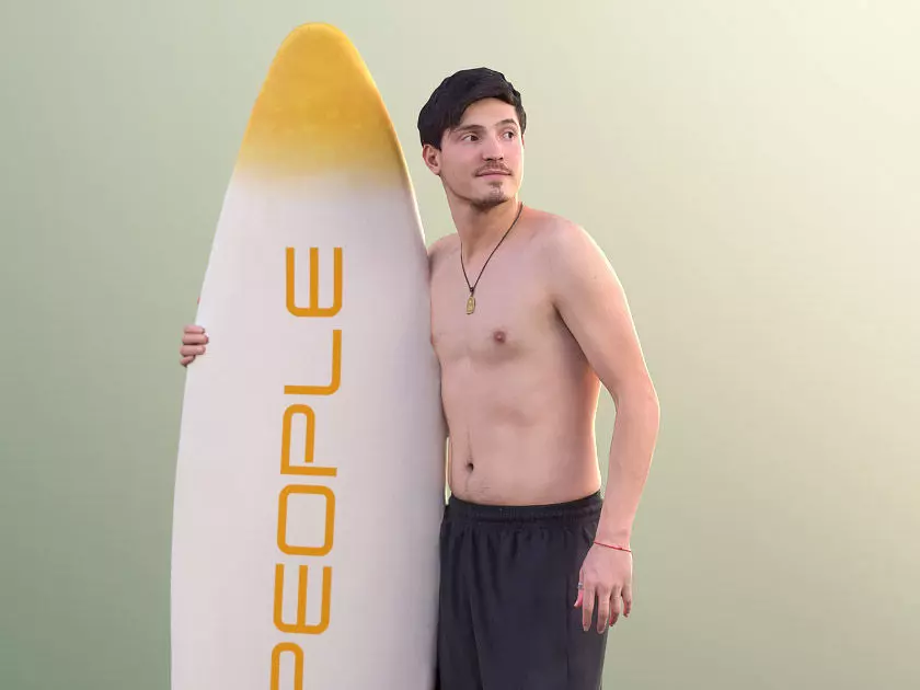Andy 10101 - Surfer guy holding Surfboard Low-poly 3D model_0