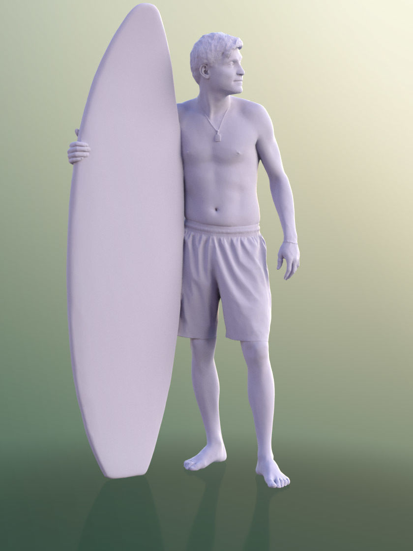 Andy 10101 - Surfer guy holding Surfboard Low-poly 3D model_4